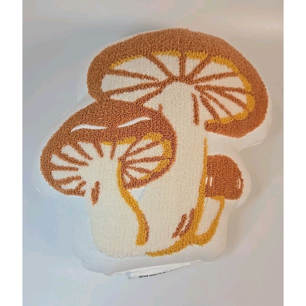 Mushroom Decorative Pillow 12inx12in Mushroom Brown‎ White NEW